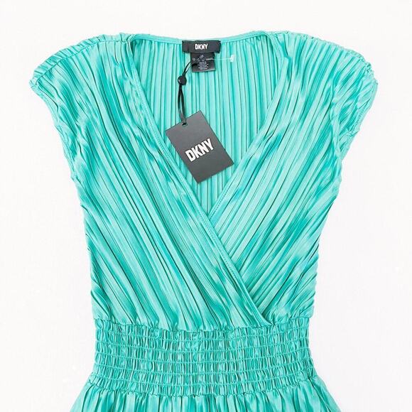 DKNY Pleated Midi Dress V-Neck SZ2 NWT - Picture 6 of 8